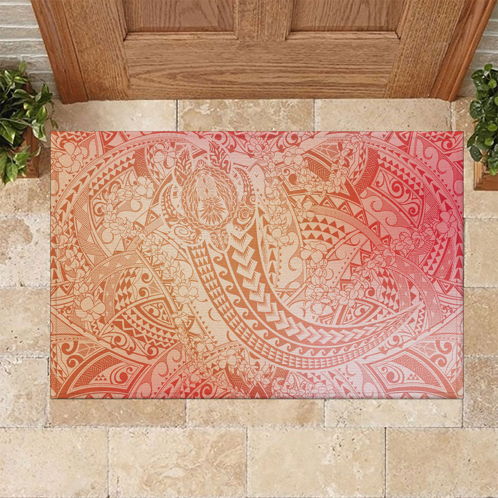 Hawaiian Turtles and Leis Rubber Doormat Tribal Kakau Pattern Peach Fuzz Color LT03 Peach Fuzz - Polynesian Pride