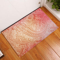 Hawaiian Turtles and Leis Rubber Doormat Tribal Kakau Pattern Peach Fuzz Color LT03 - Polynesian Pride