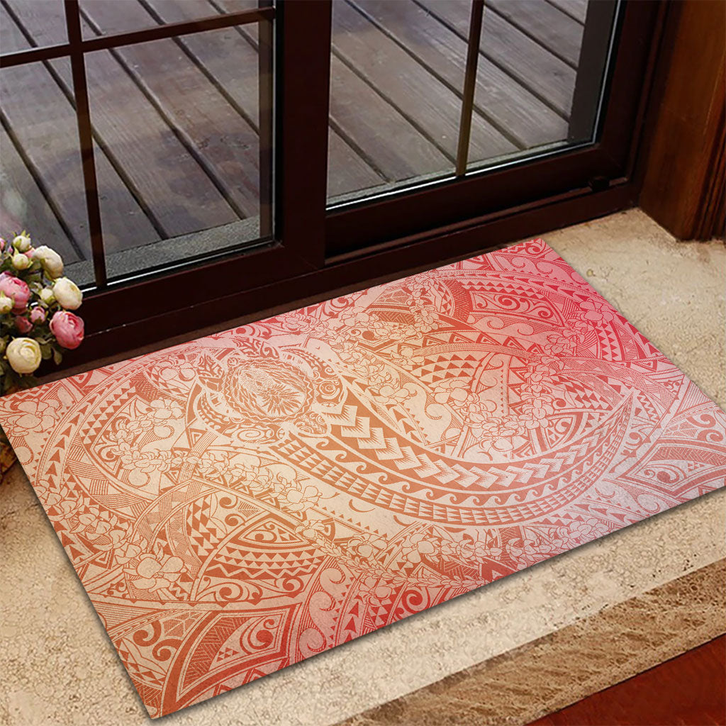 Hawaiian Turtles and Leis Rubber Doormat Tribal Kakau Pattern Peach Fuzz Color LT03 - Polynesian Pride