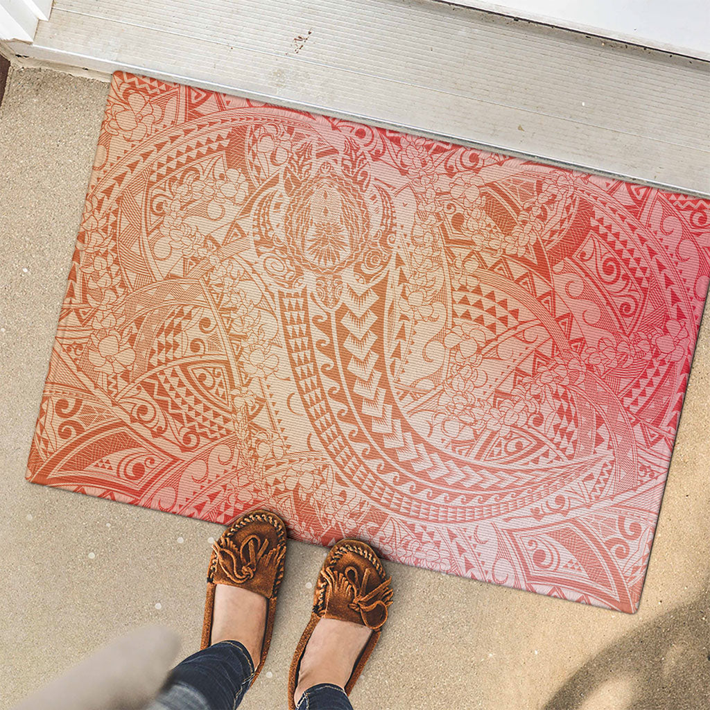 Hawaiian Turtles and Leis Rubber Doormat Tribal Kakau Pattern Peach Fuzz Color LT03 - Polynesian Pride