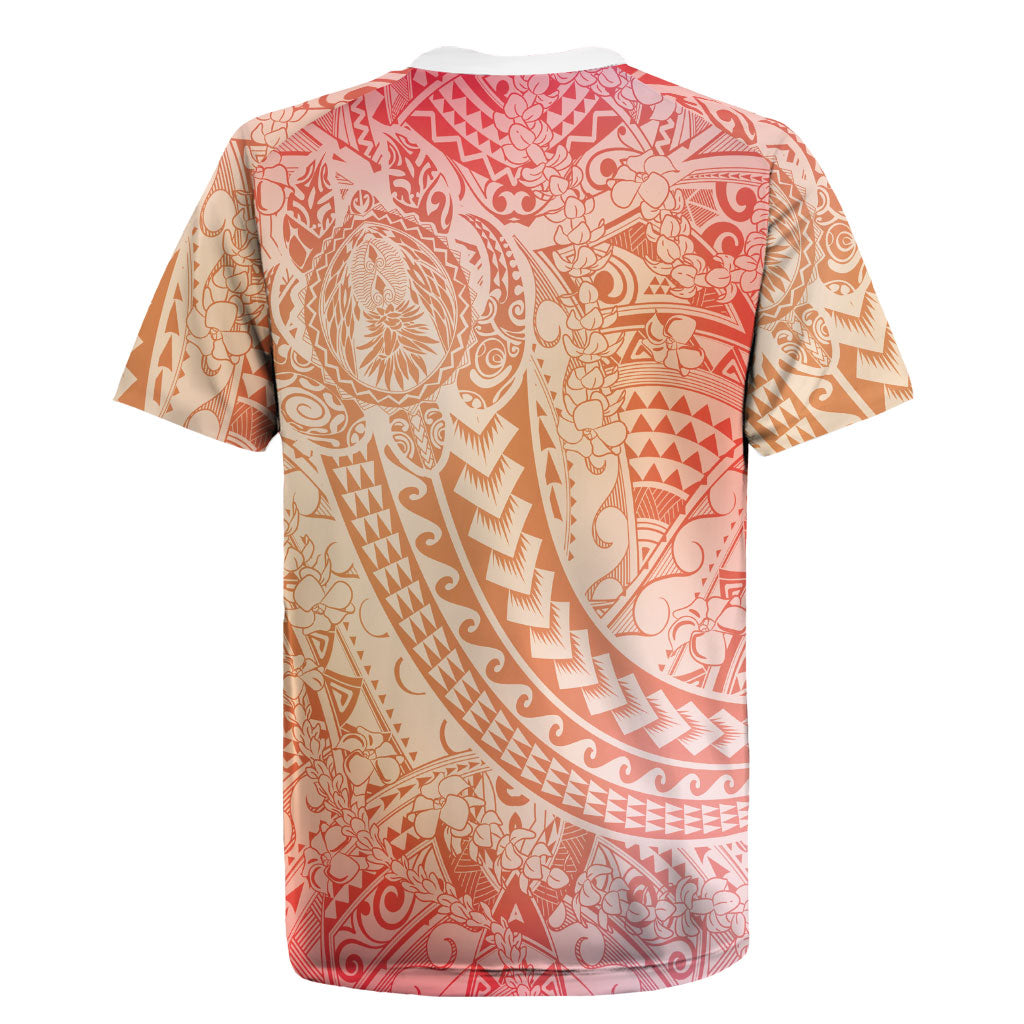 Hawaiian Turtles and Leis Rugby Jersey Tribal Kakau Pattern Peach Fuzz Color LT03 - Polynesian Pride