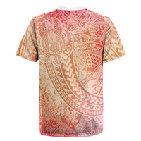 Hawaiian Turtles and Leis Rugby Jersey Tribal Kakau Pattern Peach Fuzz Color LT03 - Polynesian Pride