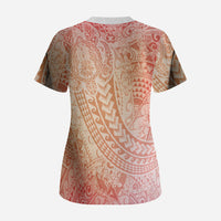 Hawaiian Turtles and Leis Scrub Top Tribal Kakau Pattern Peach Fuzz Color LT03 - Polynesian Pride