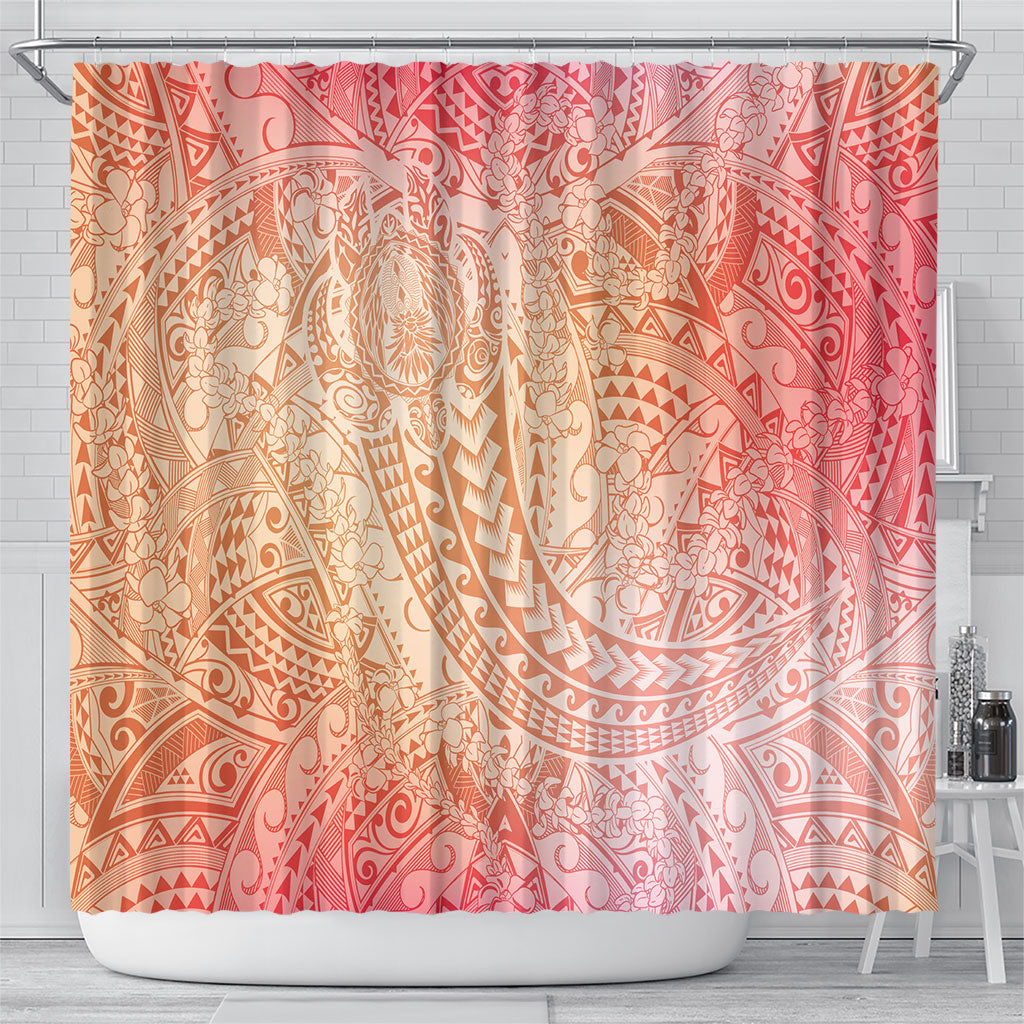 Hawaiian Turtles and Leis Shower Curtain Tribal Kakau Pattern Peach Fuzz Color LT03 - Polynesian Pride