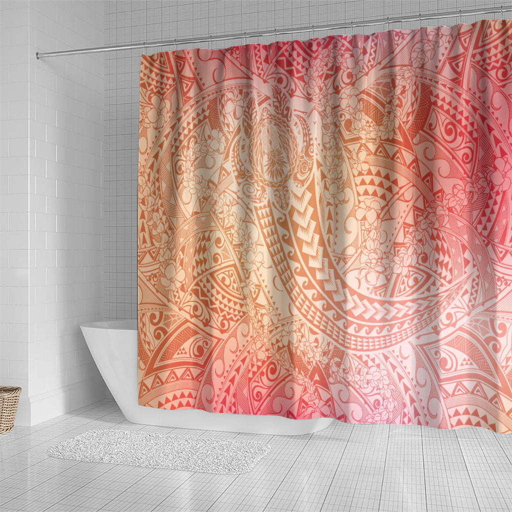 Hawaiian Turtles and Leis Shower Curtain Tribal Kakau Pattern Peach Fuzz Color LT03 - Polynesian Pride