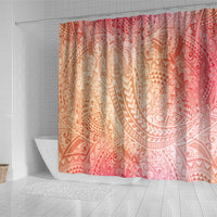 Hawaiian Turtles and Leis Shower Curtain Tribal Kakau Pattern Peach Fuzz Color LT03 - Polynesian Pride
