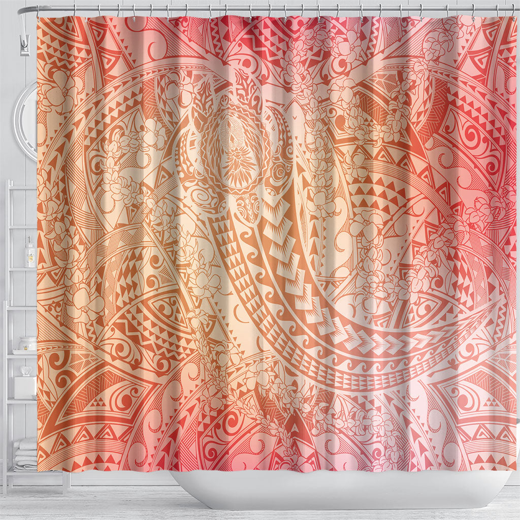Hawaiian Turtles and Leis Shower Curtain Tribal Kakau Pattern Peach Fuzz Color LT03 - Polynesian Pride
