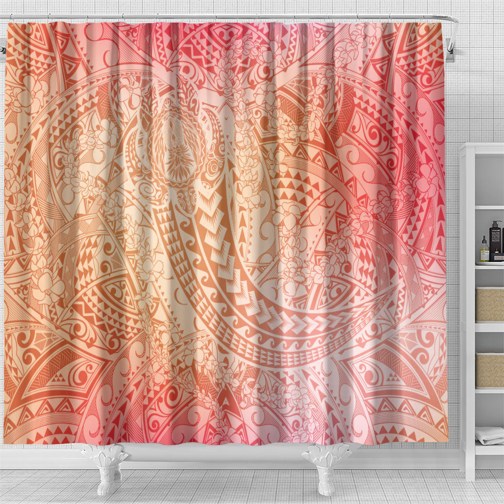 Hawaiian Turtles and Leis Shower Curtain Tribal Kakau Pattern Peach Fuzz Color LT03 - Polynesian Pride