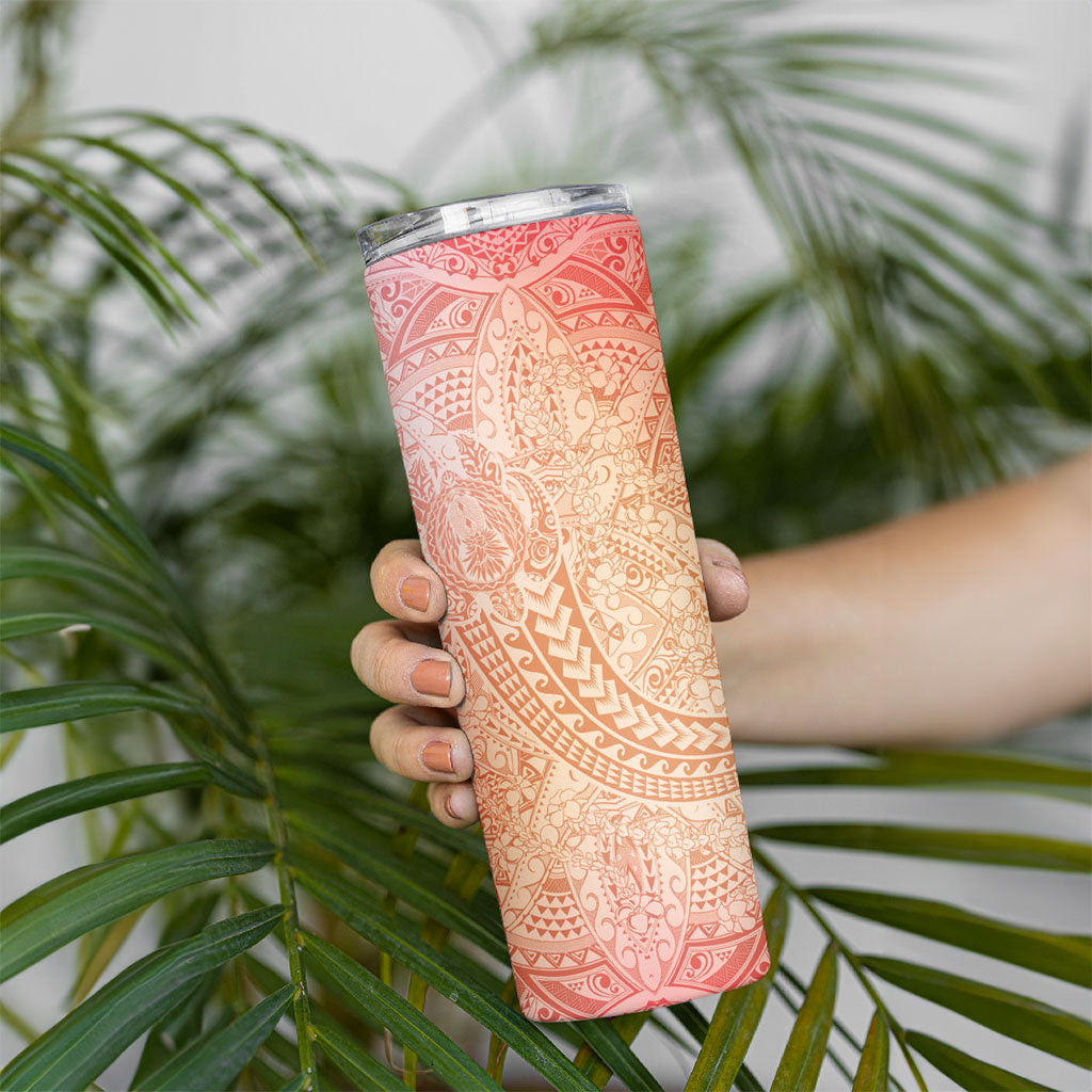 Hawaiian Turtles and Leis Skinny Tumbler Tribal Kakau Pattern Peach Fuzz Color LT03 - Polynesian Pride