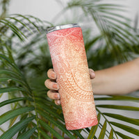 Hawaiian Turtles and Leis Skinny Tumbler Tribal Kakau Pattern Peach Fuzz Color LT03 - Polynesian Pride