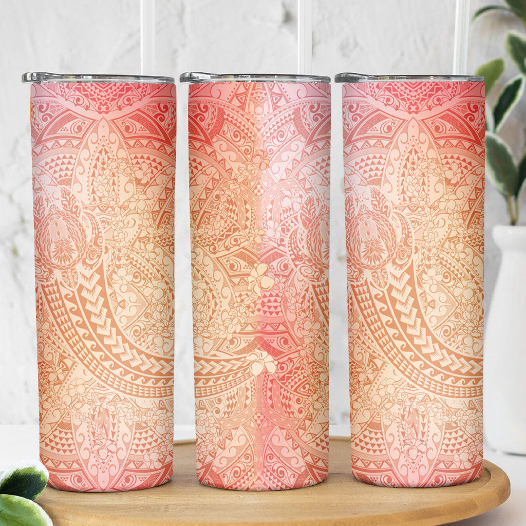 Hawaiian Turtles and Leis Skinny Tumbler Tribal Kakau Pattern Peach Fuzz Color LT03 - Polynesian Pride