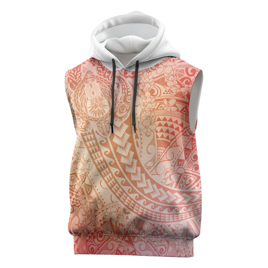 Hawaiian Turtles and Leis Sleeveless Hoodie Tribal Kakau Pattern Peach Fuzz Color LT03 Peach Fuzz - Polynesian Pride