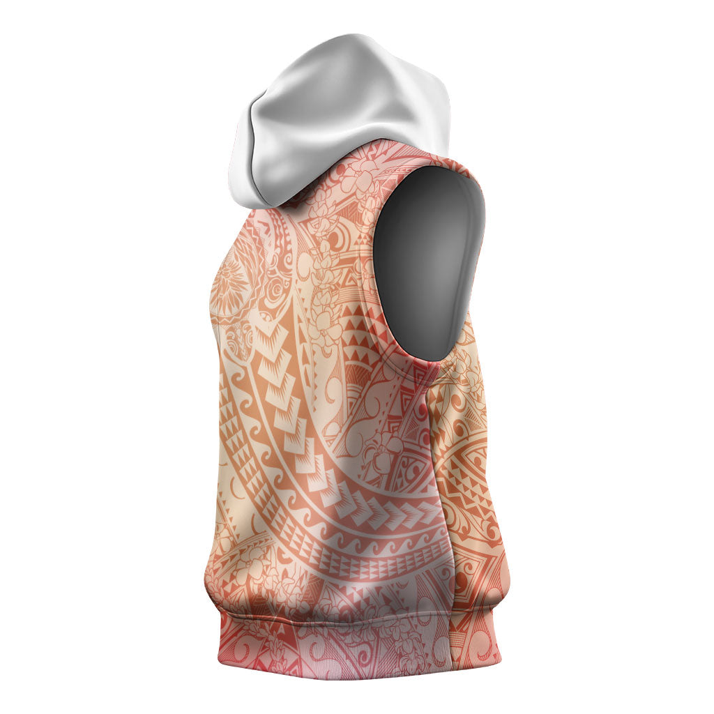Hawaiian Turtles and Leis Sleeveless Hoodie Tribal Kakau Pattern Peach Fuzz Color LT03 - Polynesian Pride