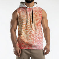 Hawaiian Turtles and Leis Sleeveless Hoodie Tribal Kakau Pattern Peach Fuzz Color LT03 - Polynesian Pride
