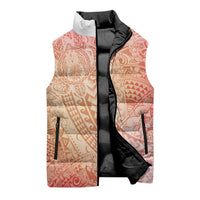 Hawaiian Turtles and Leis Sleeveless Puffer Jacket Tribal Kakau Pattern Peach Fuzz Color LT03 - Polynesian Pride