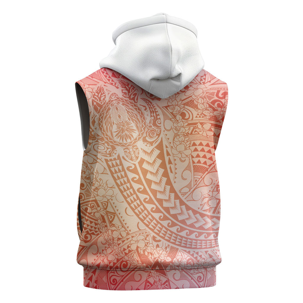 Hawaiian Turtles and Leis Sleeveless Zip Hoodie Tribal Kakau Pattern Peach Fuzz Color LT03 - Polynesian Pride