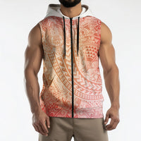Hawaiian Turtles and Leis Sleeveless Zip Hoodie Tribal Kakau Pattern Peach Fuzz Color LT03 - Polynesian Pride
