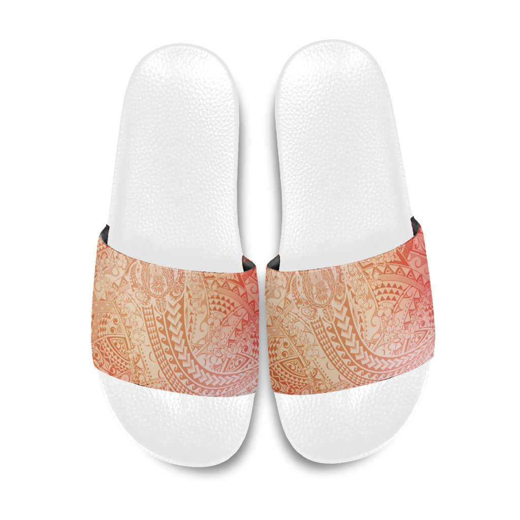 Hawaiian Turtles and Leis Slide Sandals Tribal Kakau Pattern Peach Fuzz Color LT03 Peach Fuzz - Polynesian Pride