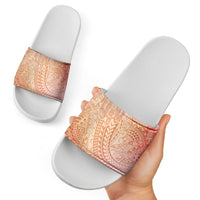 Hawaiian Turtles and Leis Slide Sandals Tribal Kakau Pattern Peach Fuzz Color LT03 - Polynesian Pride