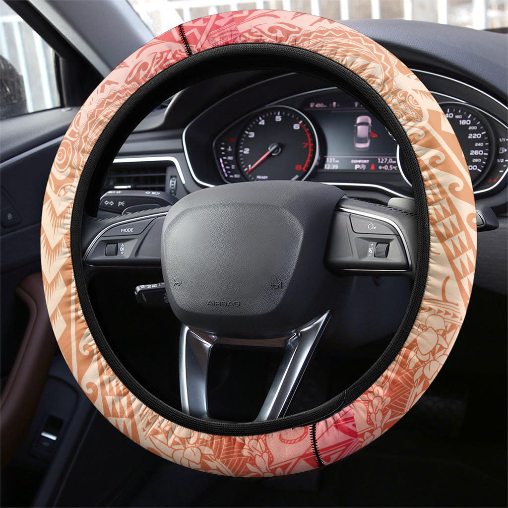 Hawaiian Turtles and Leis Steering Wheel Cover Tribal Kakau Pattern Peach Fuzz Color LT03 - Polynesian Pride