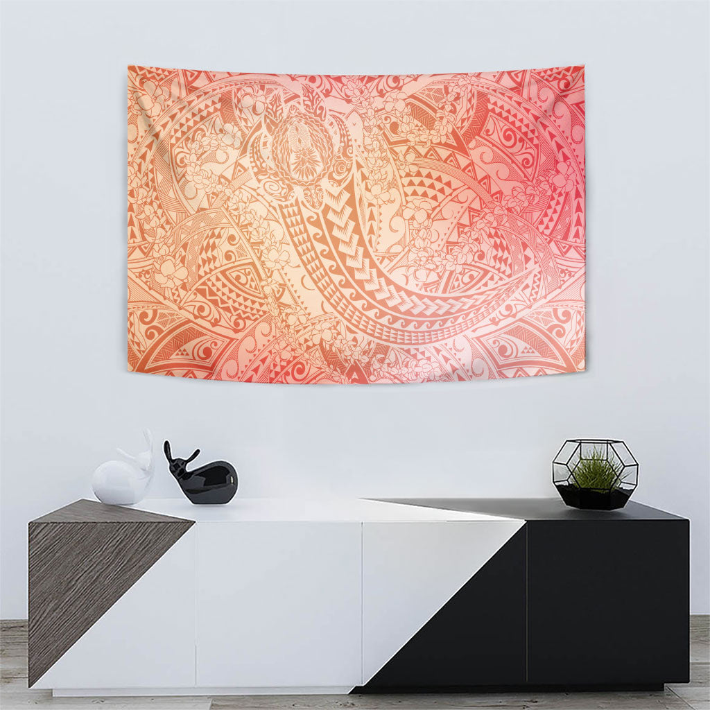 Hawaiian Turtles and Leis Tapestry Tribal Kakau Pattern Peach Fuzz Color LT03 - Polynesian Pride