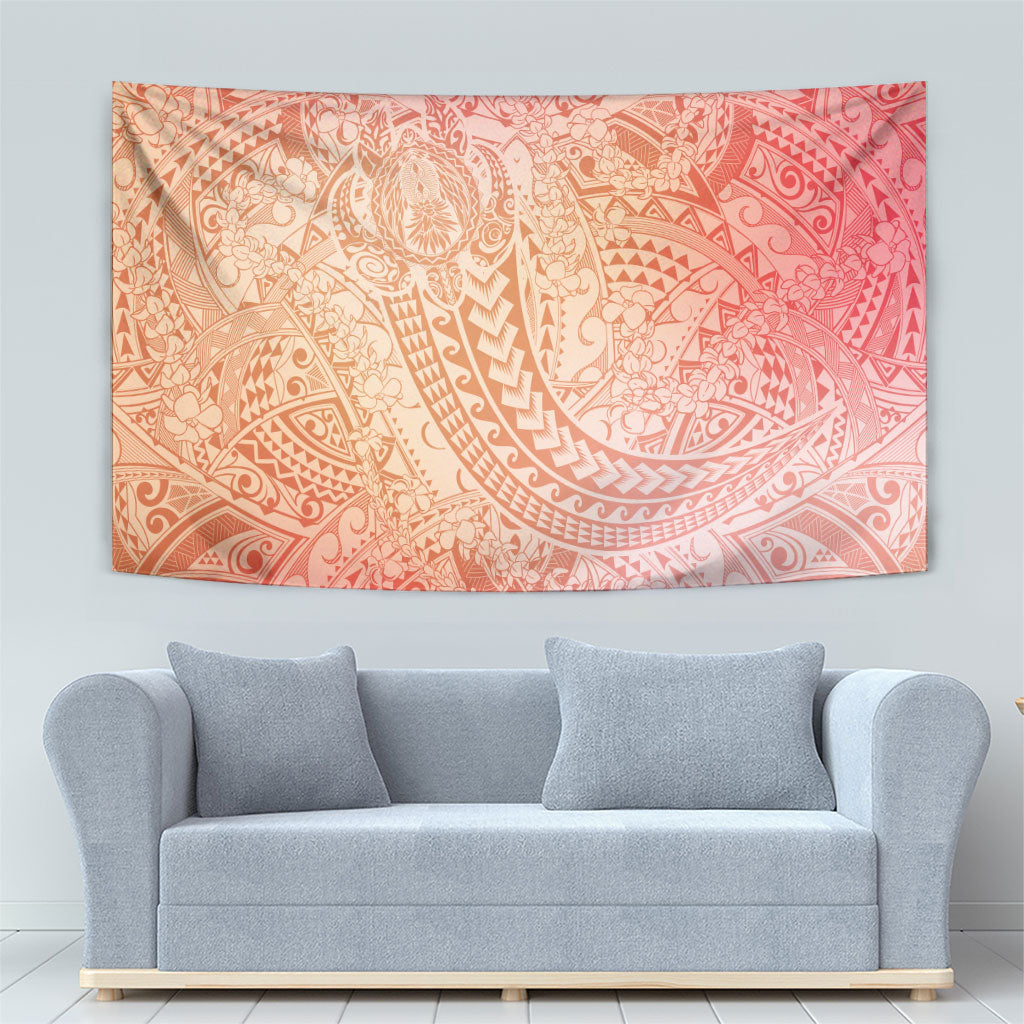 Hawaiian Turtles and Leis Tapestry Tribal Kakau Pattern Peach Fuzz Color LT03 - Polynesian Pride