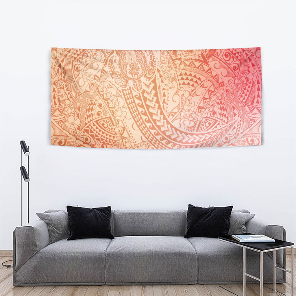 Hawaiian Turtles and Leis Tapestry Tribal Kakau Pattern Peach Fuzz Color LT03 - Polynesian Pride