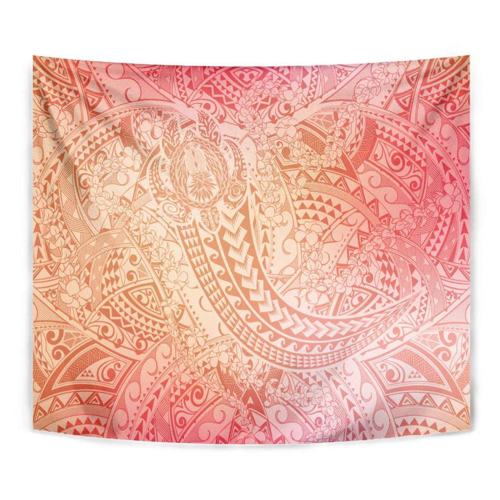 Hawaiian Turtles and Leis Tapestry Tribal Kakau Pattern Peach Fuzz Color LT03 - Polynesian Pride