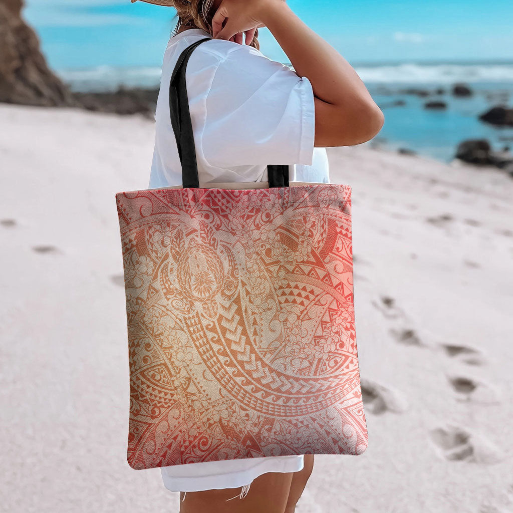 Hawaiian Turtles and Leis Tote Bag Tribal Kakau Pattern Peach Fuzz Color LT03 - Polynesian Pride