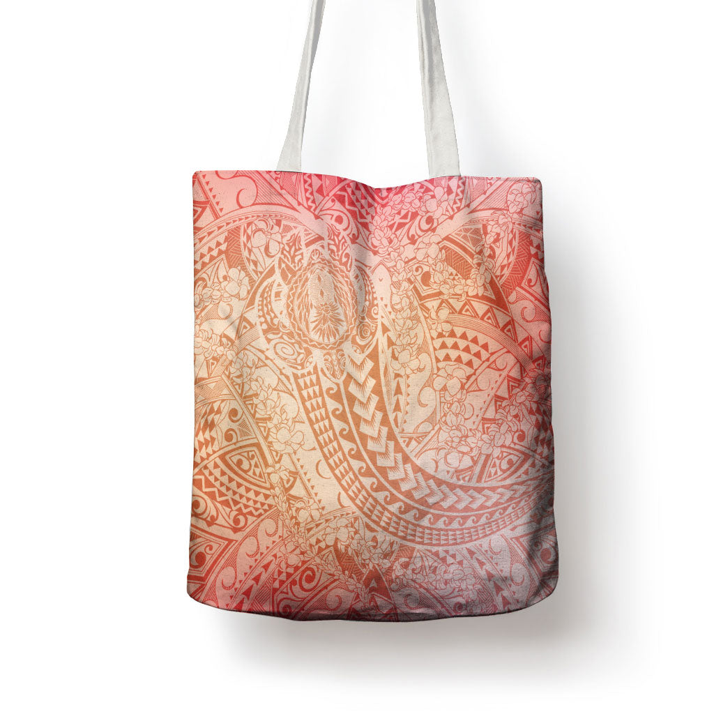 Hawaiian Turtles and Leis Tote Bag Tribal Kakau Pattern Peach Fuzz Color LT03 - Polynesian Pride