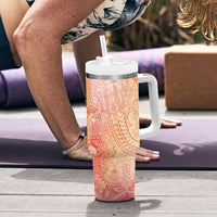 Hawaiian Turtles and Leis Tumbler With Handle Tribal Kakau Pattern Peach Fuzz Color LT03 - Polynesian Pride