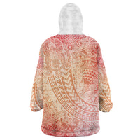 Hawaiian Turtles and Leis Wearable Blanket Hoodie Tribal Kakau Pattern Peach Fuzz Color LT03 - Polynesian Pride