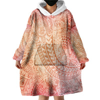 Hawaiian Turtles and Leis Wearable Blanket Hoodie Tribal Kakau Pattern Peach Fuzz Color LT03 - Polynesian Pride