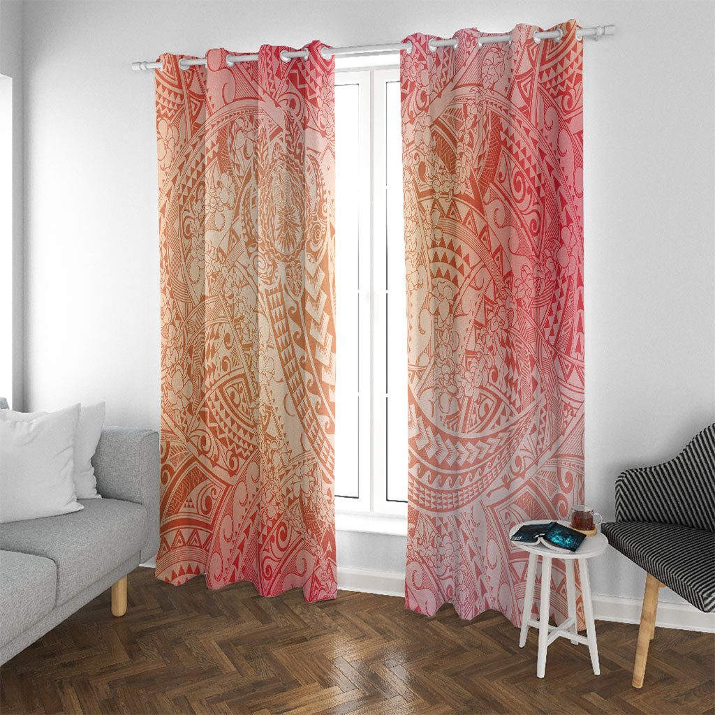 Hawaiian Turtles and Leis Window Curtain Tribal Kakau Pattern Peach Fuzz Color LT03 With Grommets Peach Fuzz - Polynesian Pride