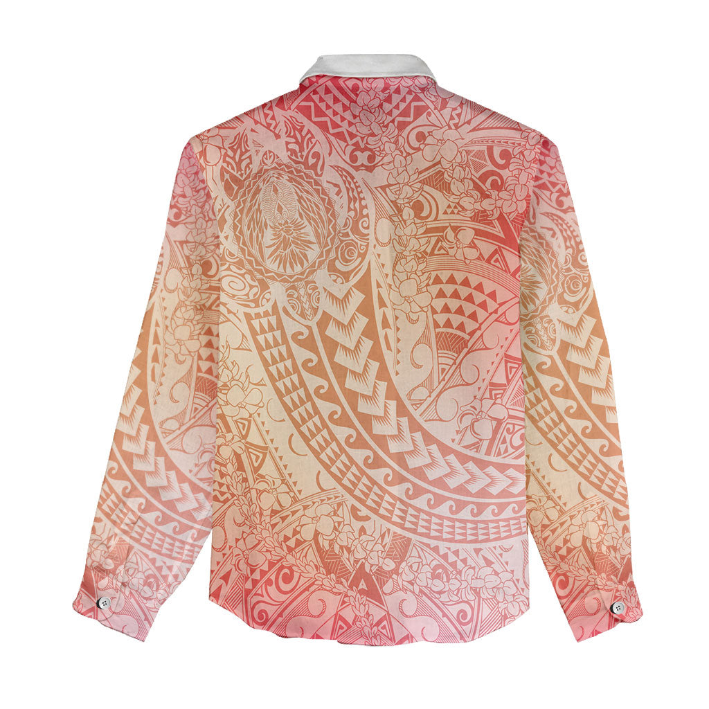 Hawaiian Turtles and Leis Women Casual Shirt Tribal Kakau Pattern Peach Fuzz Color LT03 - Polynesian Pride