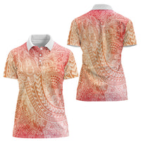 Hawaiian Turtles and Leis Women Polo Shirt Tribal Kakau Pattern Peach Fuzz Color LT03 - Polynesian Pride