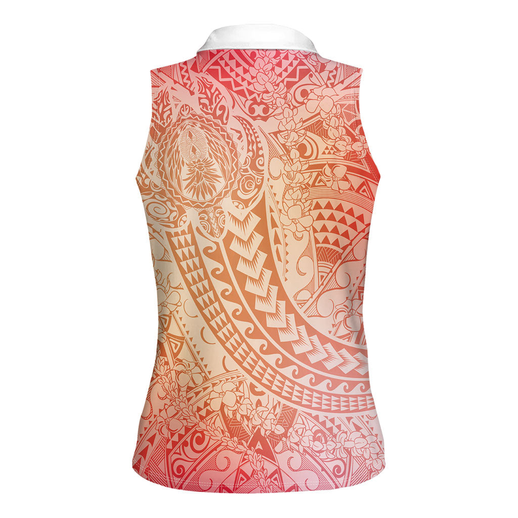 Hawaiian Turtles and Leis Women Sleeveless Polo Shirt Tribal Kakau Pattern Peach Fuzz Color LT03 - Polynesian Pride