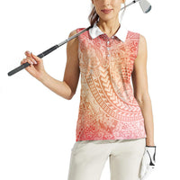Hawaiian Turtles and Leis Women Sleeveless Polo Shirt Tribal Kakau Pattern Peach Fuzz Color LT03 - Polynesian Pride