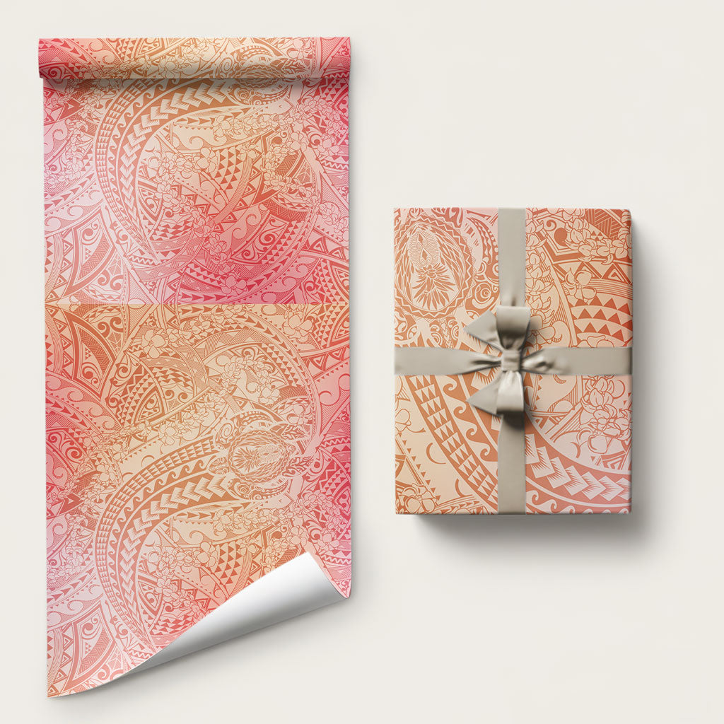 Hawaiian Turtles and Leis Wrapping Paper Tribal Kakau Pattern Peach Fuzz Color LT03 58" × 23" Peach Fuzz - Polynesian Pride