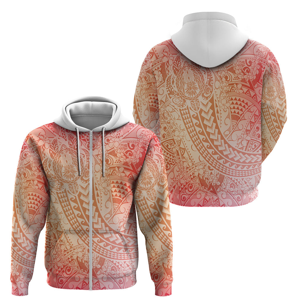 Hawaiian Turtles and Leis Zip Hoodie Tribal Kakau Pattern Peach Fuzz Color LT03 - Polynesian Pride