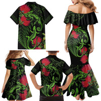 New Zealand Chameleon and Gecko Family Matching Mermaid Dress and Hawaiian Shirt Maori Silver Fern and Pohutukawa Decoration