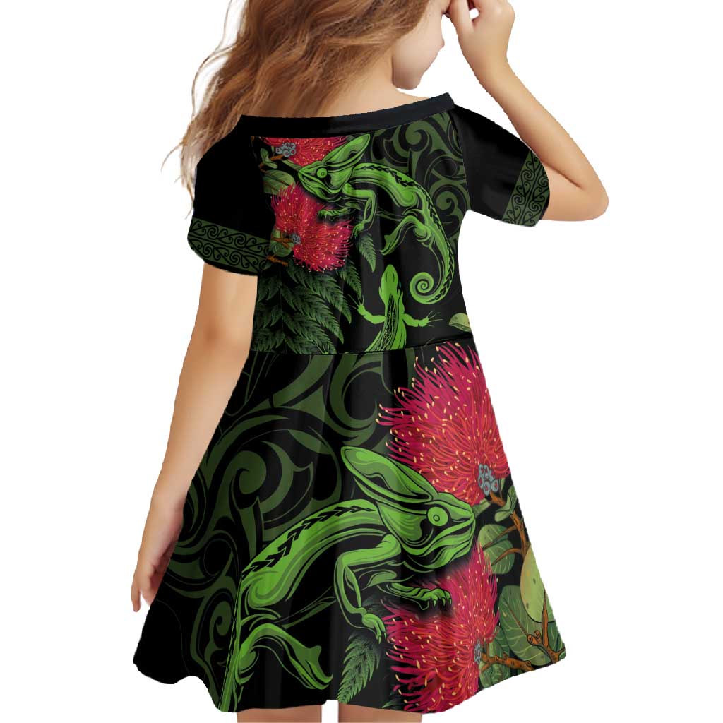 New Zealand Chameleon and Gecko Family Matching Tank Maxi Dress and Hawaiian Shirt Maori Silver Fern and Pohutukawa Decoration LT03 - Polynesian Pride