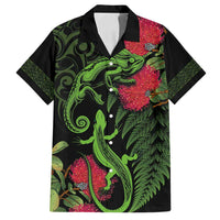 New Zealand Chameleon and Gecko Family Matching Tank Maxi Dress and Hawaiian Shirt Maori Silver Fern and Pohutukawa Decoration LT03 Dad's Shirt - Short Sleeve Green - Polynesian Pride