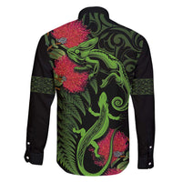 New Zealand Chameleon and Gecko Family Matching Tank Maxi Dress and Hawaiian Shirt Maori Silver Fern and Pohutukawa Decoration LT03 - Polynesian Pride