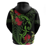 New Zealand Chameleon and Gecko Hoodie Maori Silver Fern and Pohutukawa Decoration