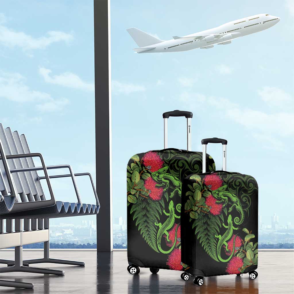 New Zealand Chameleon and Gecko Luggage Cover Maori Silver Fern and Pohutukawa Decoration
