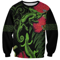 New Zealand Chameleon and Gecko Sweatshirt Maori Silver Fern and Pohutukawa Decoration