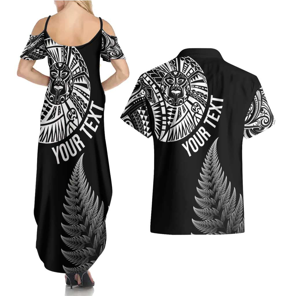 Personalised New Zealand Maori Art Tattoo and Silver Fern Couples Matching Summer Maxi Dress and Hawaiian Shirt