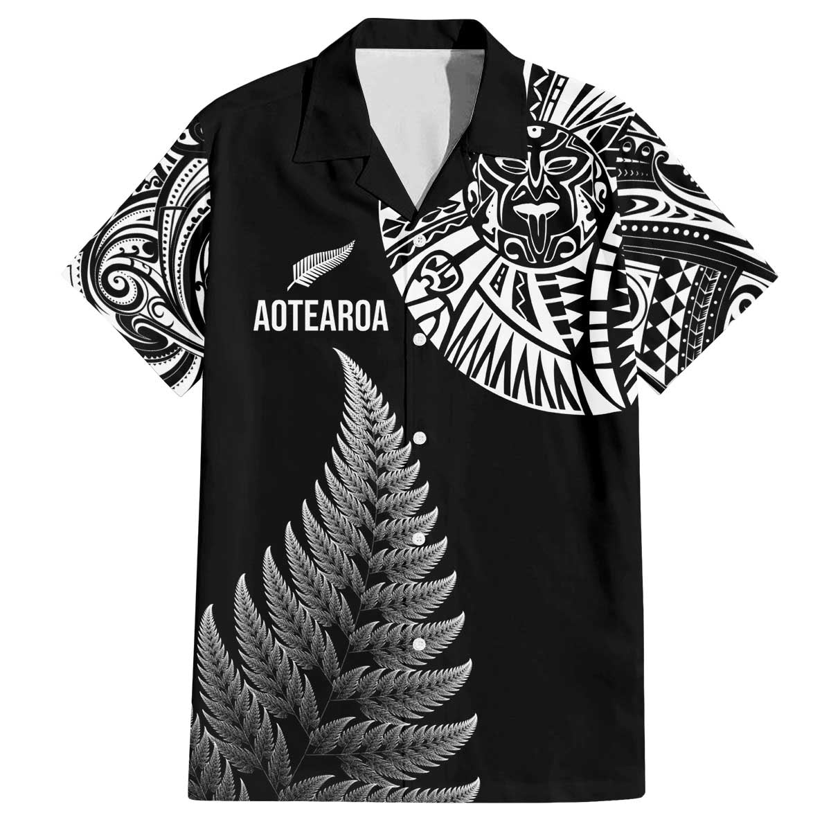 Personalised New Zealand Maori Art Tattoo and Silver Fern Family Matching Off Shoulder Short Dress and Hawaiian Shirt