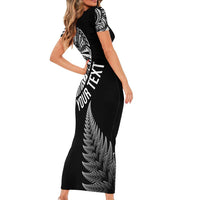 Personalised New Zealand Maori Art Tattoo and Silver Fern Family Matching Short Sleeve Bodycon Dress and Hawaiian Shirt